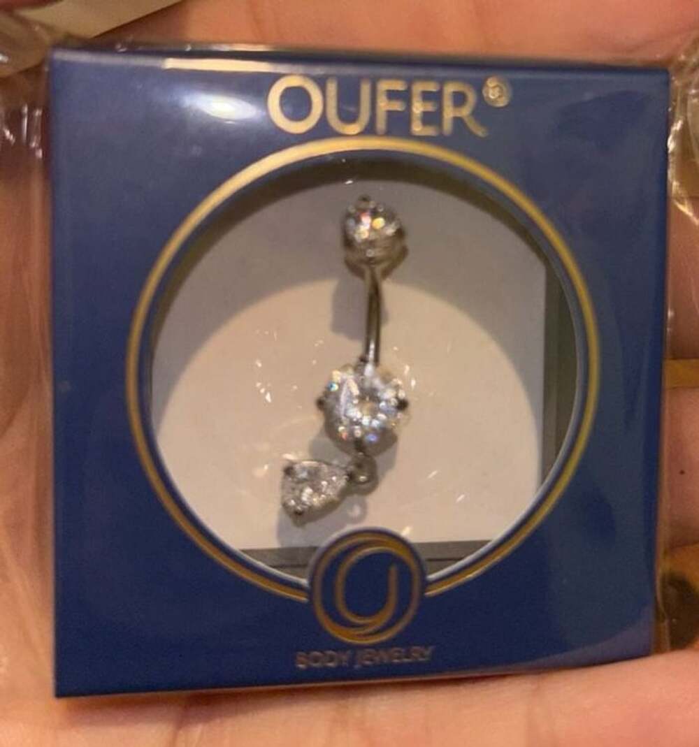 OUFER 316L Stainless Steel Cubic Zirconia Dangle Belly Button Ring